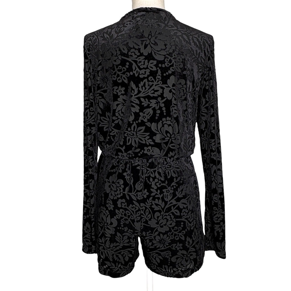 Saylor Rebecca Velvet Burnout Floral Romper S Whimsigoth Going Out Tie Waist - Picture 2 of 8